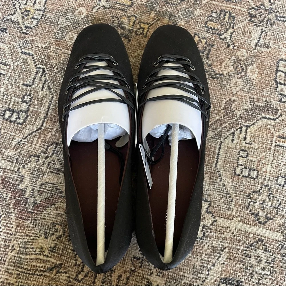 ✨SOLD✨ NWT Zara Satin Lace Up Ballet Flats in Black - 8 - Picture 7 of 8